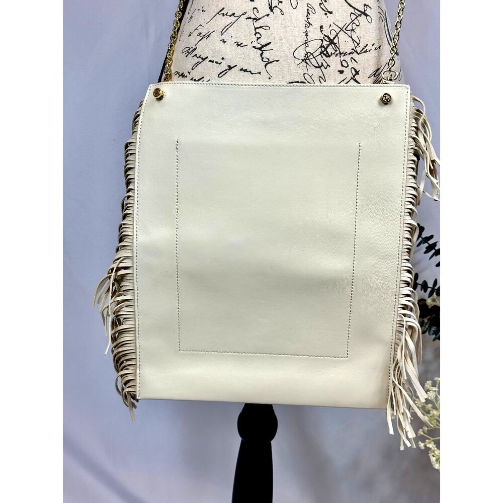 Maje Clover Fringed Sheepskin Leather Bag Vanilla Ecru 14.5" x 12" - Picture 9 of 13